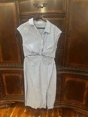 Maurices Blue and White Striped Midi Shirt Dress